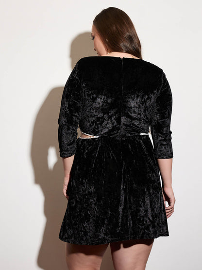 Black Velvet Side Cut Out Skater Dress