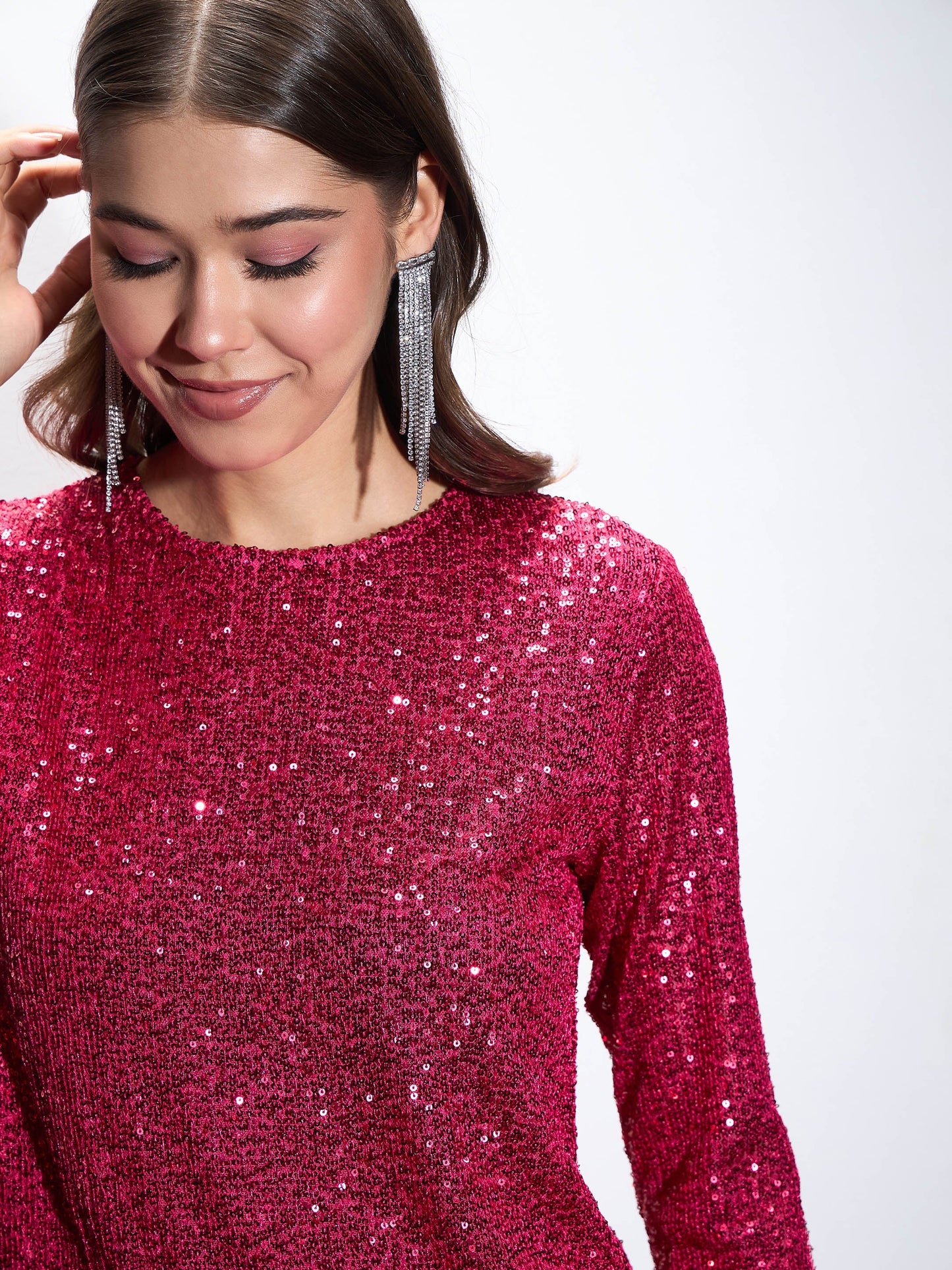Fuchsia Sequin Back Cut-Out Short Dress
