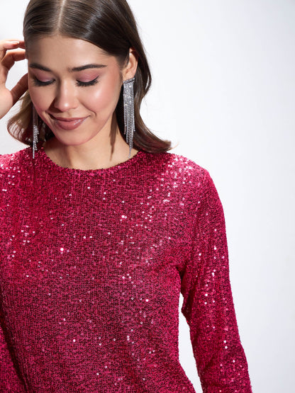 Fuchsia Sequin Back Cut-Out Short Dress