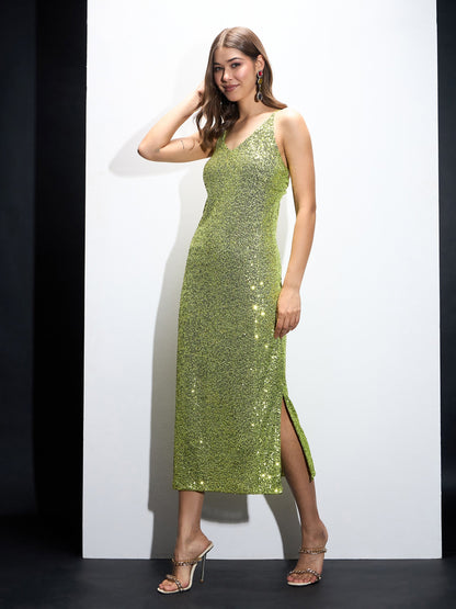 Green Sequin Strappy Maxi Dress