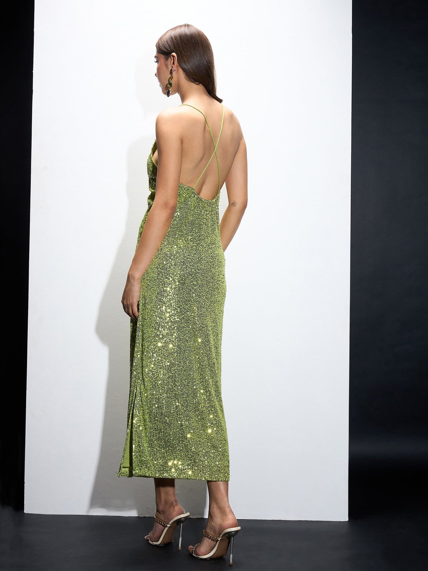 Green Sequin Strappy Maxi Dress