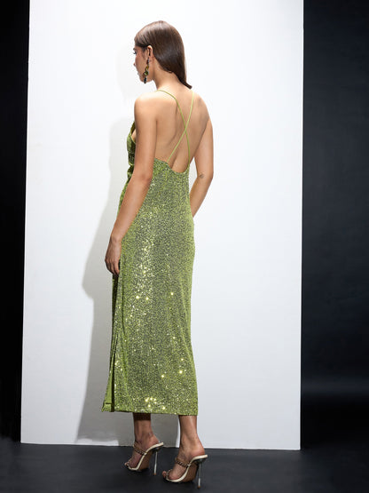 Green Sequin Strappy Maxi Dress
