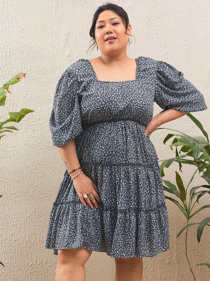 Grey Animal Print Short Tired Dress