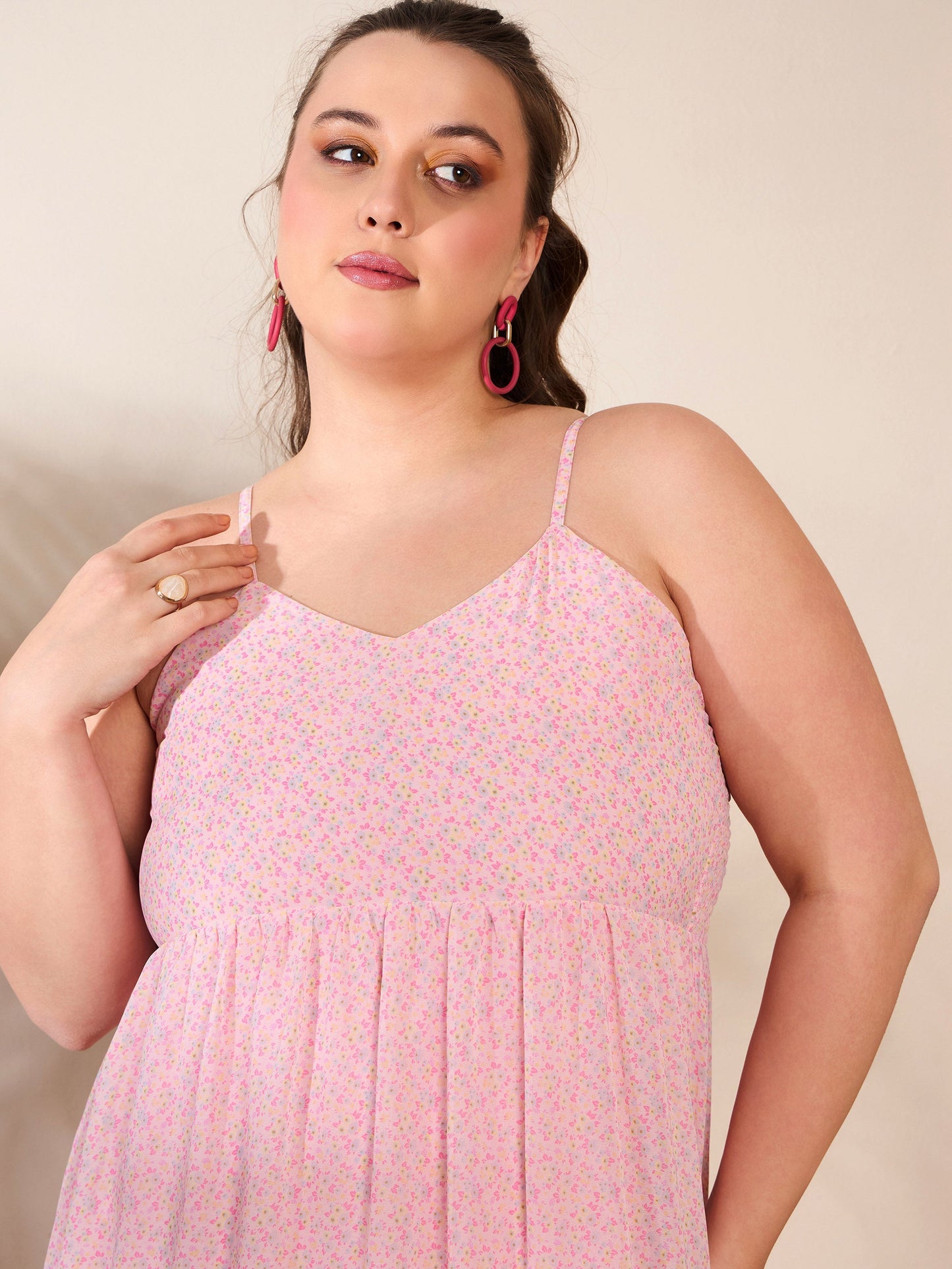 Pink Ditsy Floral Strappy Maxi Dress
