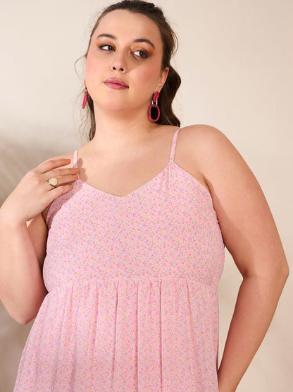 Pink Ditsy Floral Strappy Maxi Dress