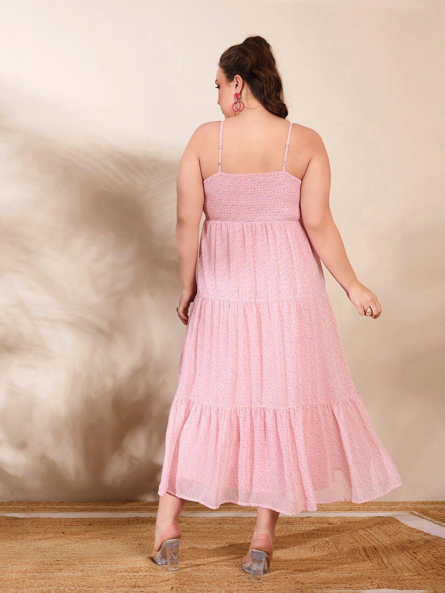 Pink Ditsy Floral Strappy Maxi Dress