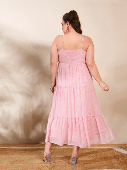 Pink Ditsy Floral Strappy Maxi Dress