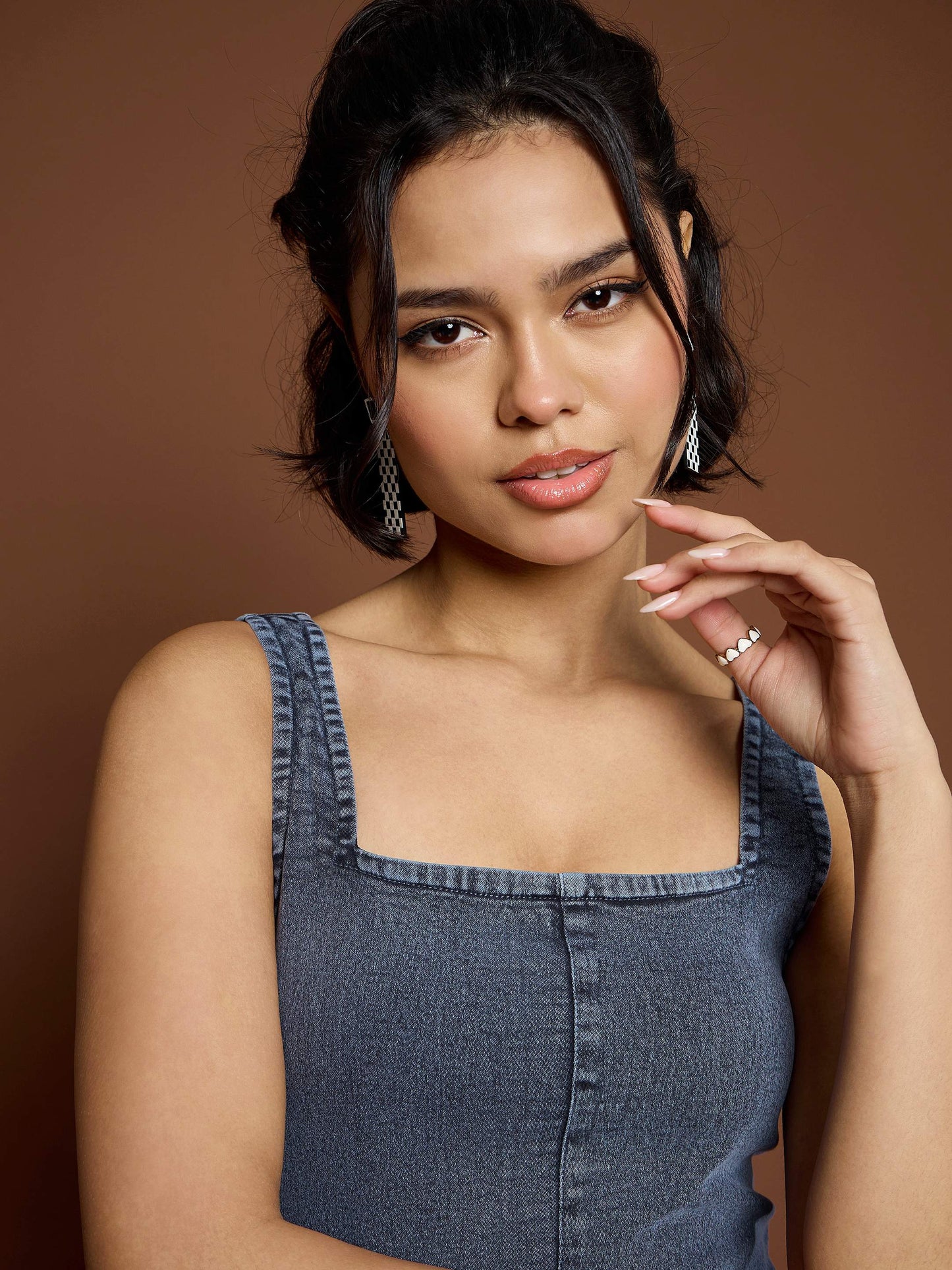 Women Blue Acid Wash Strappy Midi Dress