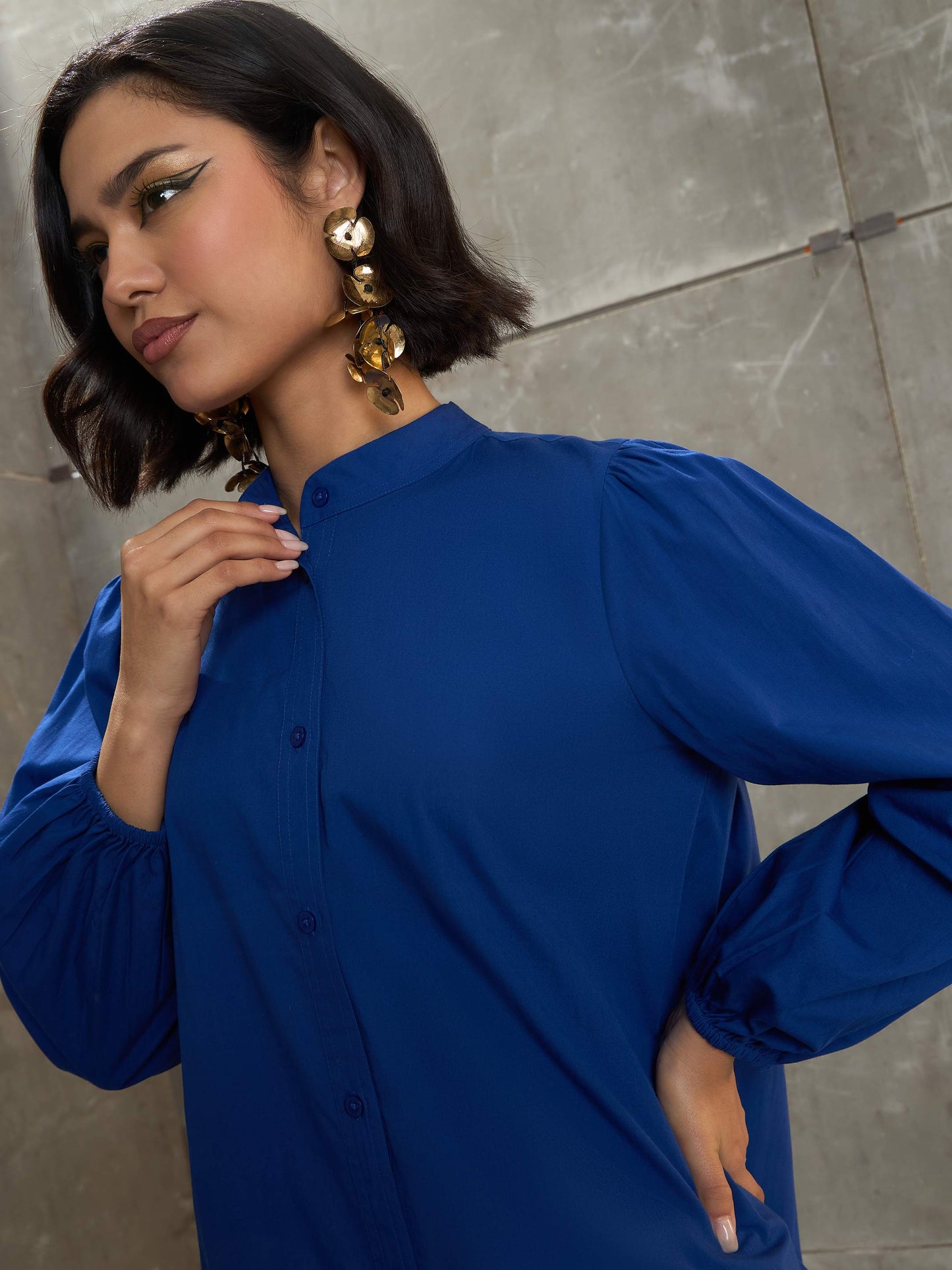 Royal Blue Poplin Frill Hem Short Dress