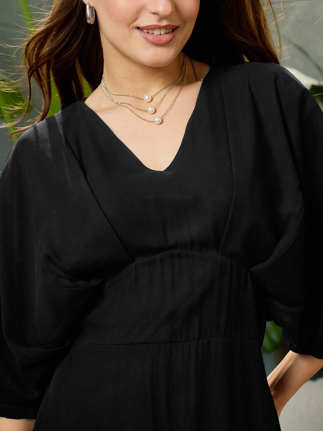 Women Black Kimono Sleeve Maxi Dress