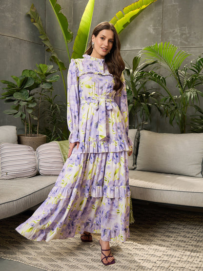 Lavender Floral Tiered Maxi Dress