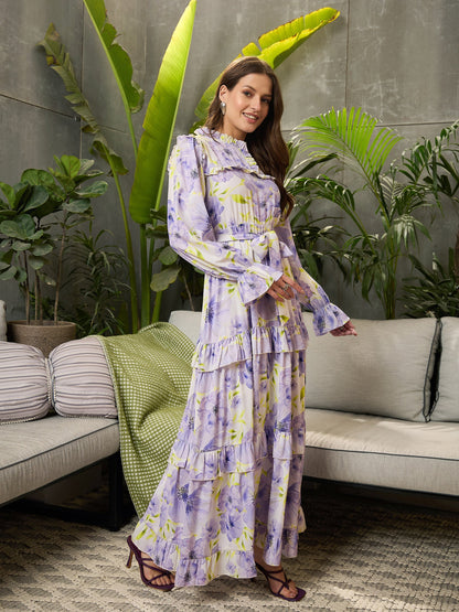 Lavender Floral Tiered Maxi Dress