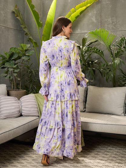 Lavender Floral Tiered Maxi Dress