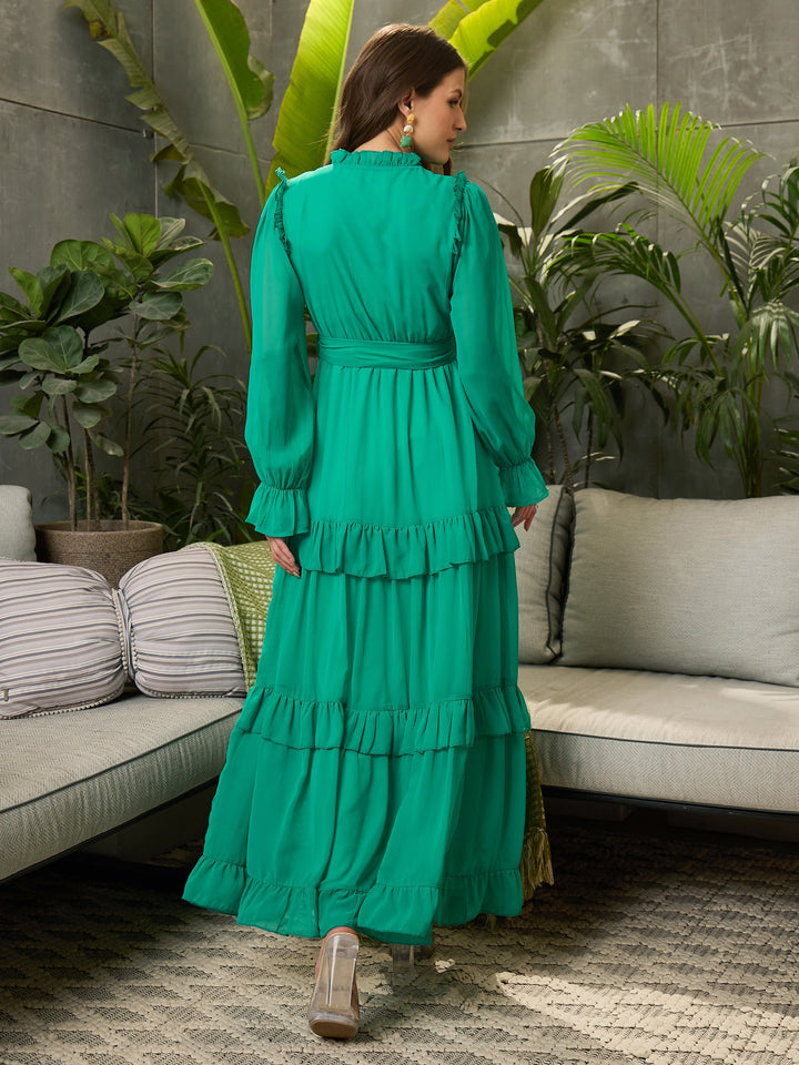 Women Green Tiered Maxi Dress