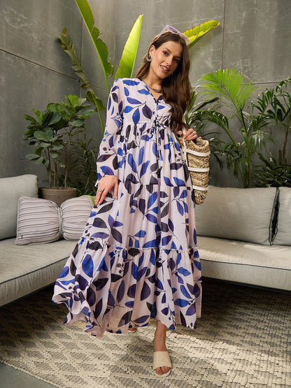 Women White Floral Tiered Maxi Dress