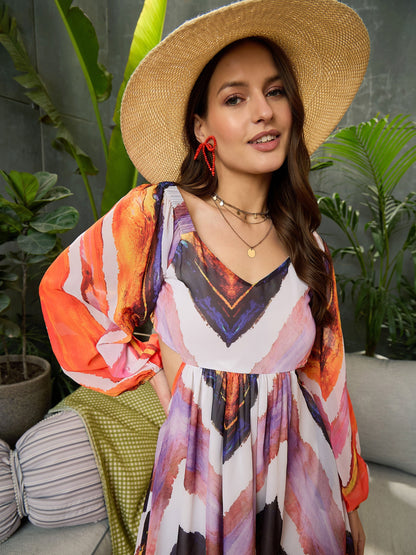 Women White Chevron Back Cut-Out Short Dress