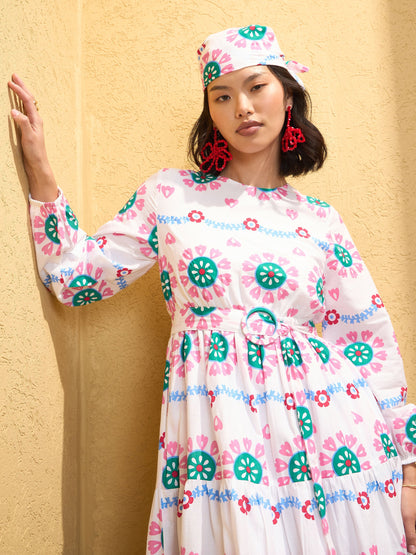 Women White Floral Round Neck Maxi Dress