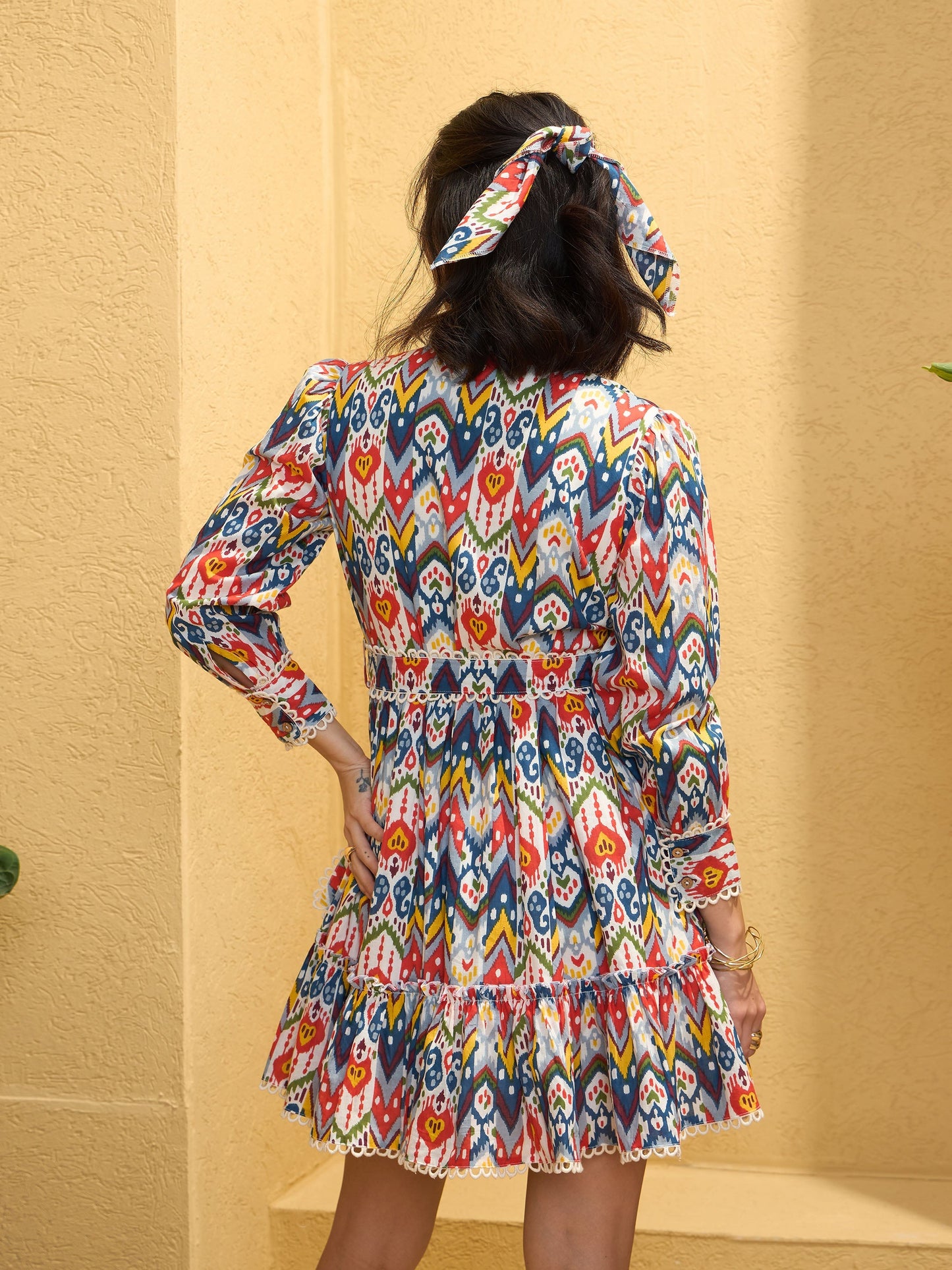 Women White Multi Ikat Short Shirt Dress