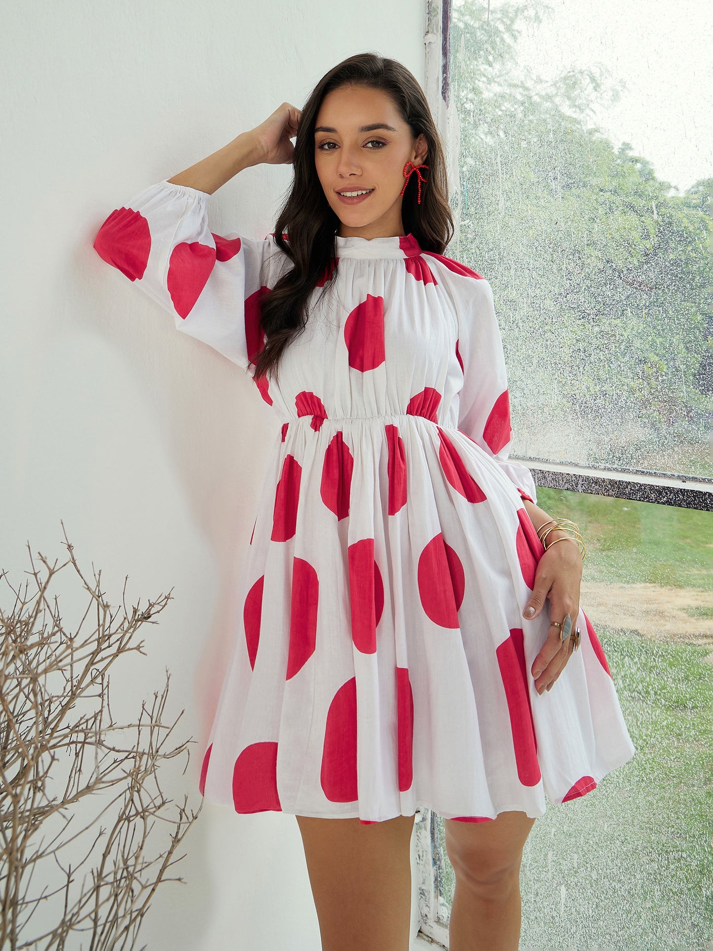 White Back Cut-Out Polka Dot Dress