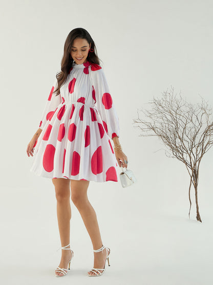 White Back Cut-Out Polka Dot Dress