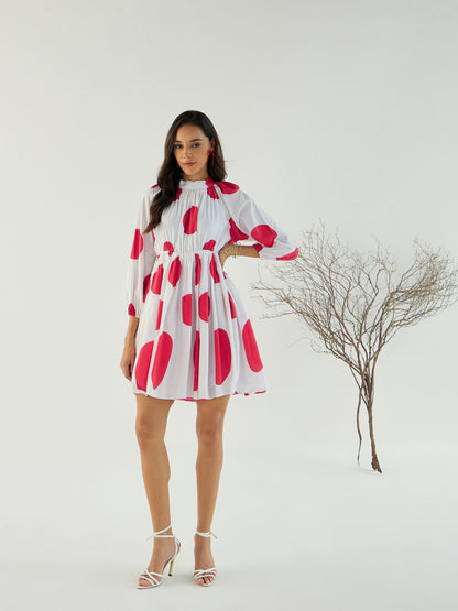 White Back Cut-Out Polka Dot Dress
