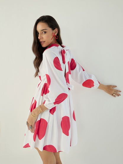 White Back Cut-Out Polka Dot Dress