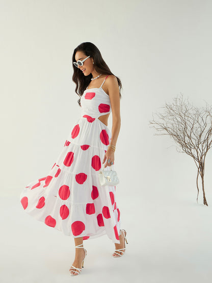 White Strappy Back Cut-Out Polka Maxi