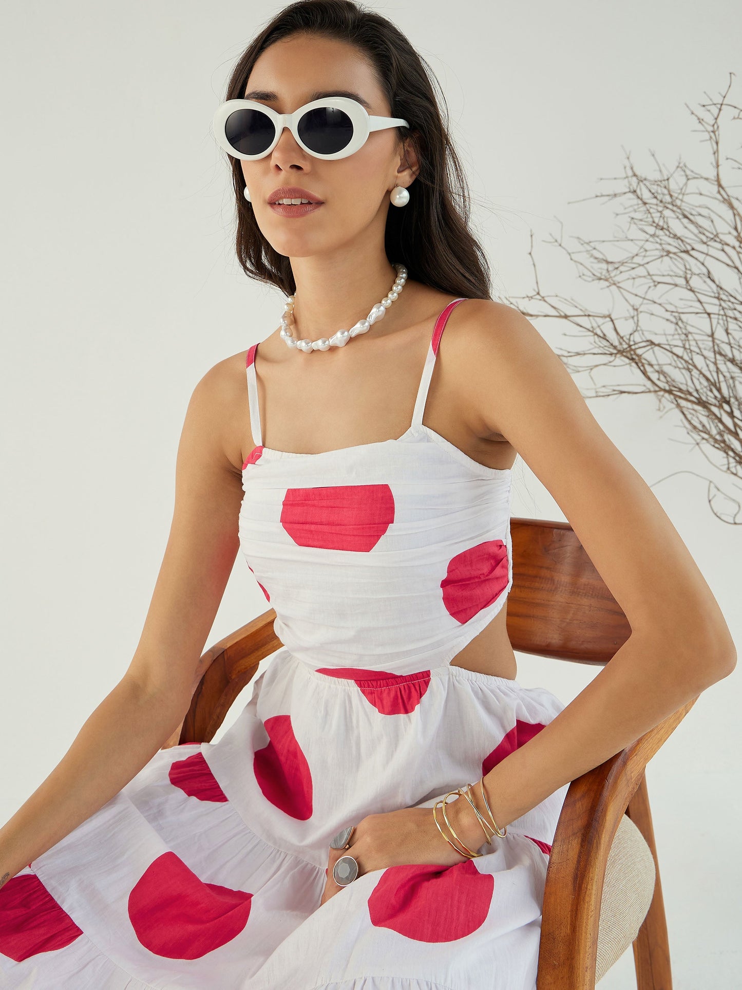White Strappy Back Cut-Out Polka Maxi