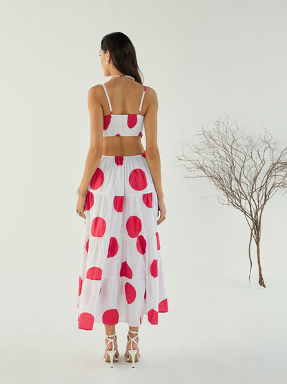 White Strappy Back Cut-Out Polka Maxi