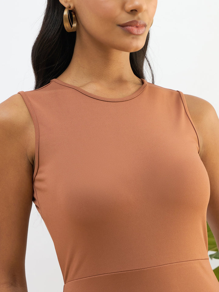 Women Rust Knitted Sleeveless Bodycon Midi Dress