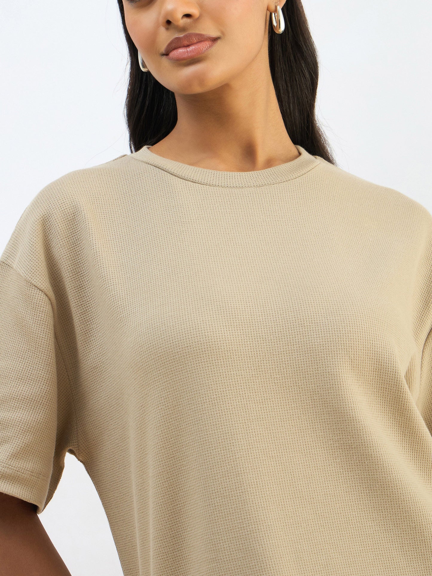 Olive Waffle Side Slit Oversized T-Shirt Dress