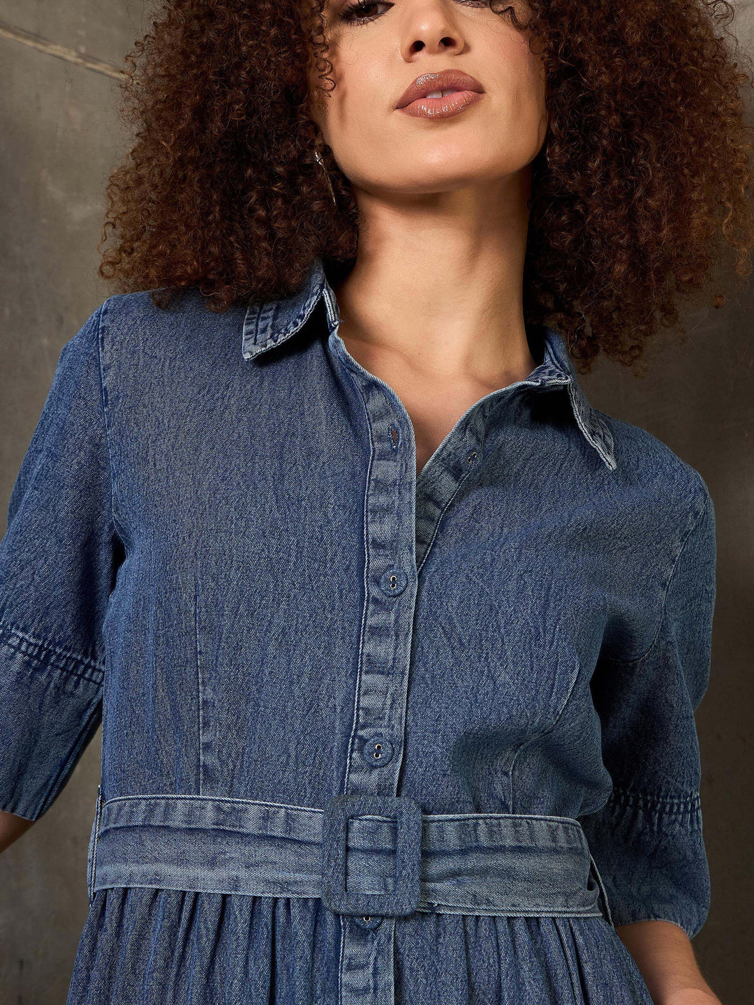 Women Blue Blast Denim Belted Maxi Dress