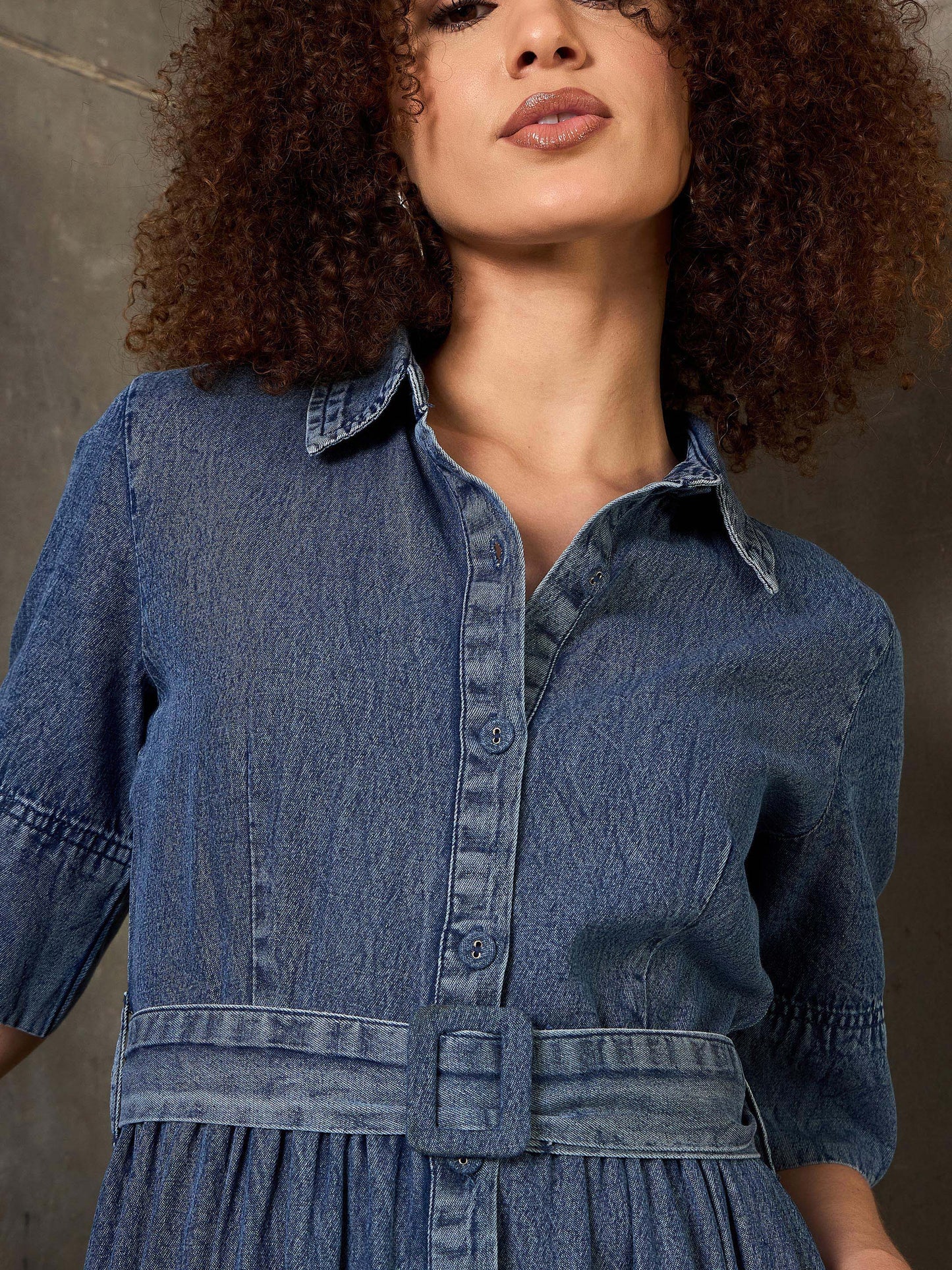 Women Blue Blast Denim Belted Maxi Dress