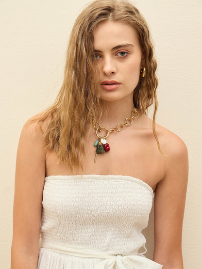 Women White Schiffli Smocking Detail Midi Dress