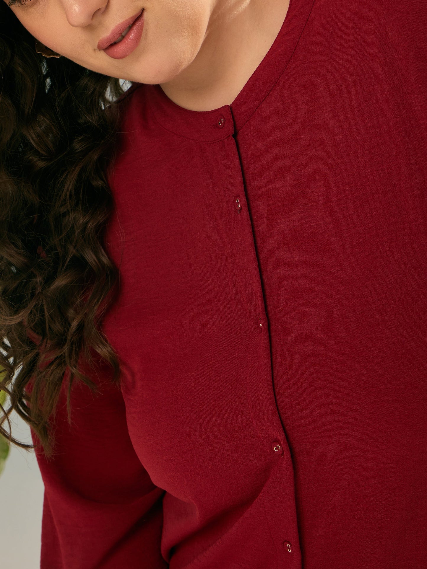 Maroon Front Button Midi Dress