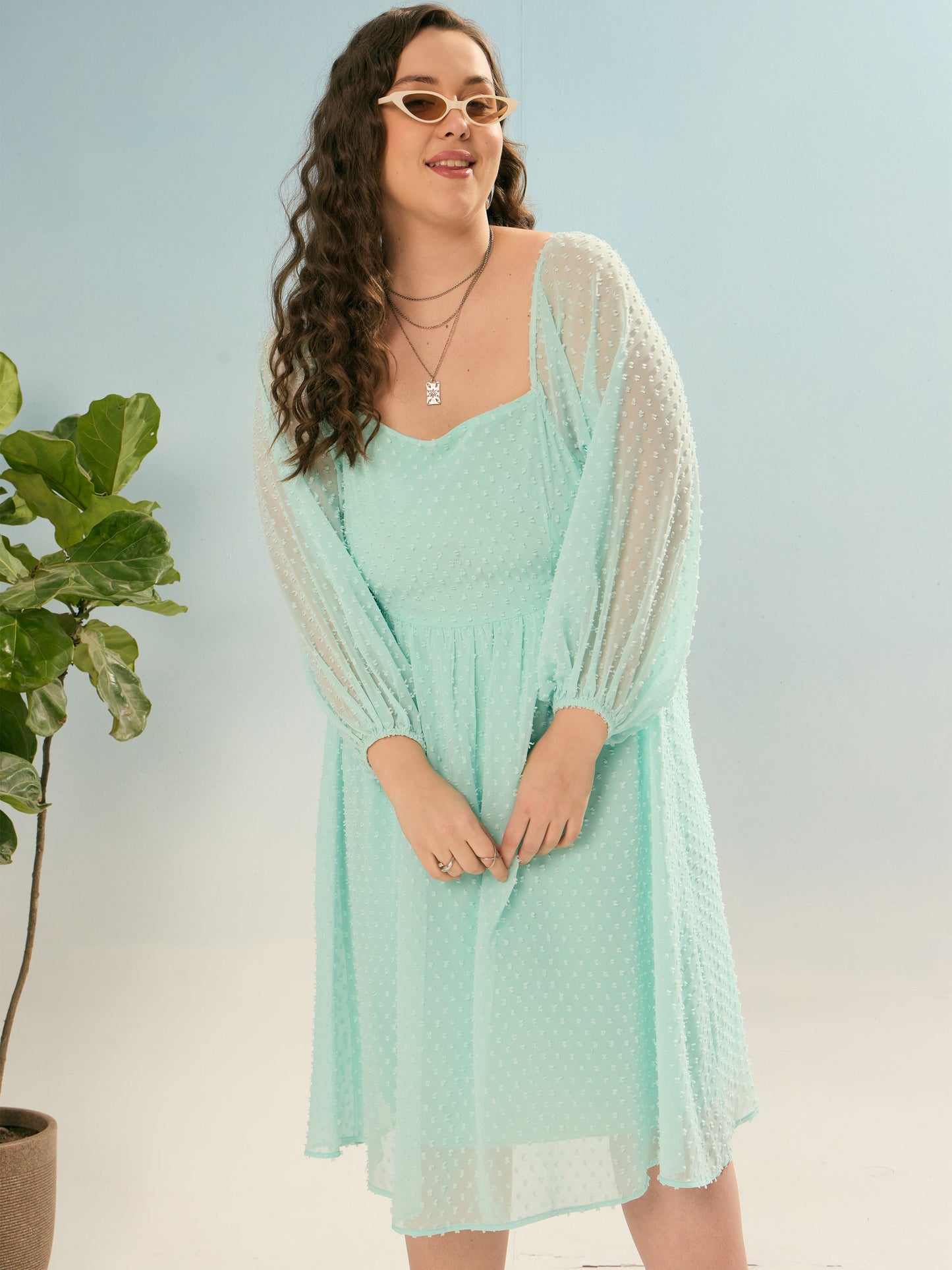 Sea Green Dobby Back Smocking Skater Dress