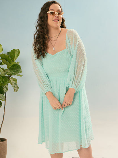 Sea Green Dobby Back Smocking Skater Dress