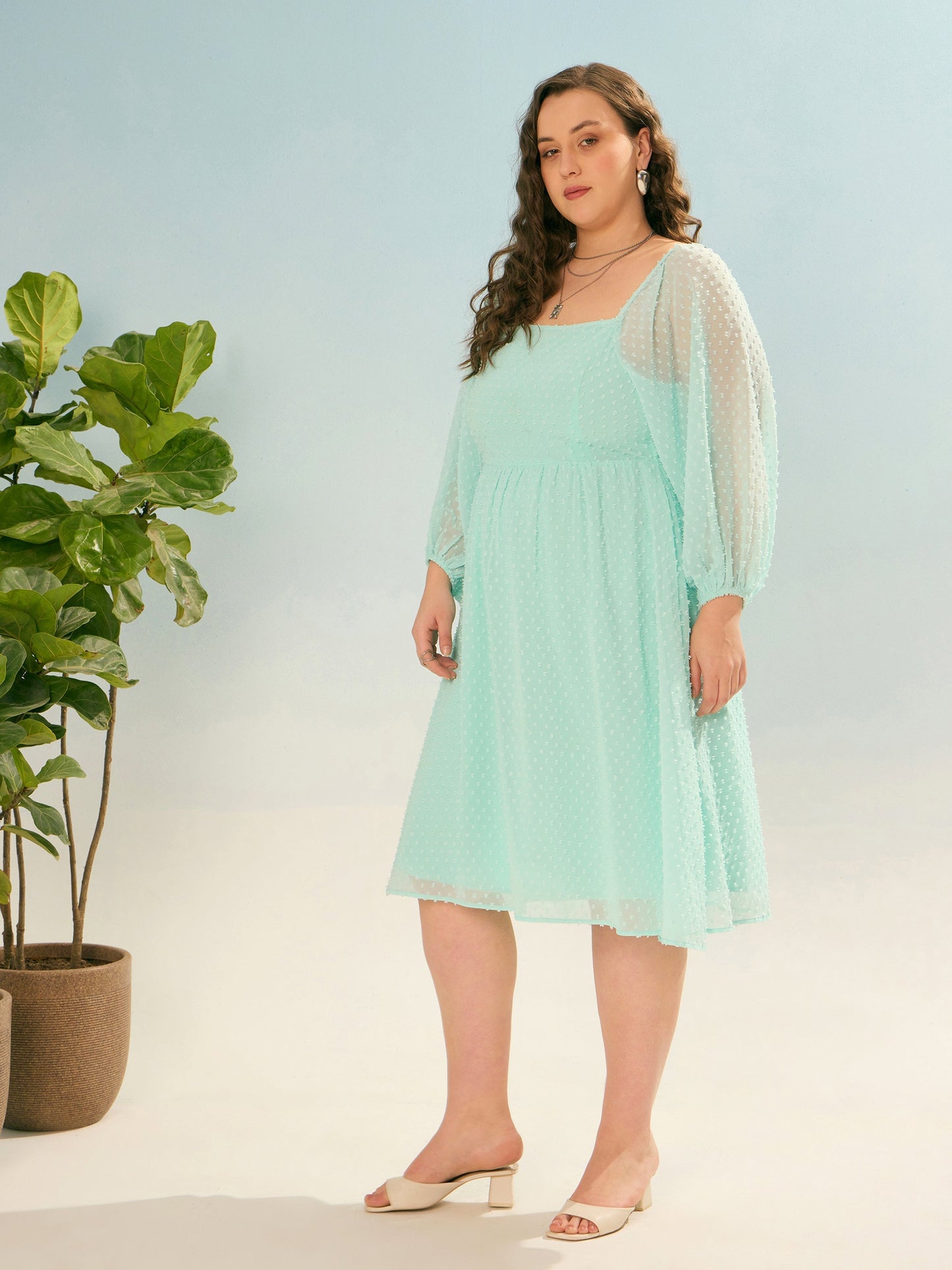 Sea Green Dobby Back Smocking Skater Dress