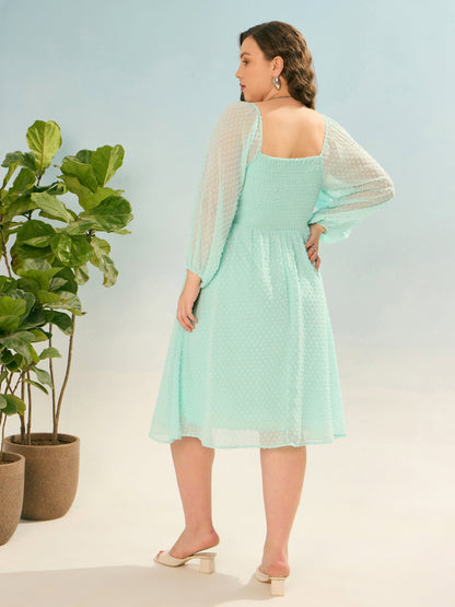 Sea Green Dobby Back Smocking Skater Dress
