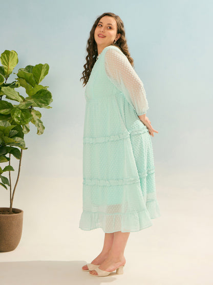 Sea Green Dobby V Neck Tiered Maxi Dress