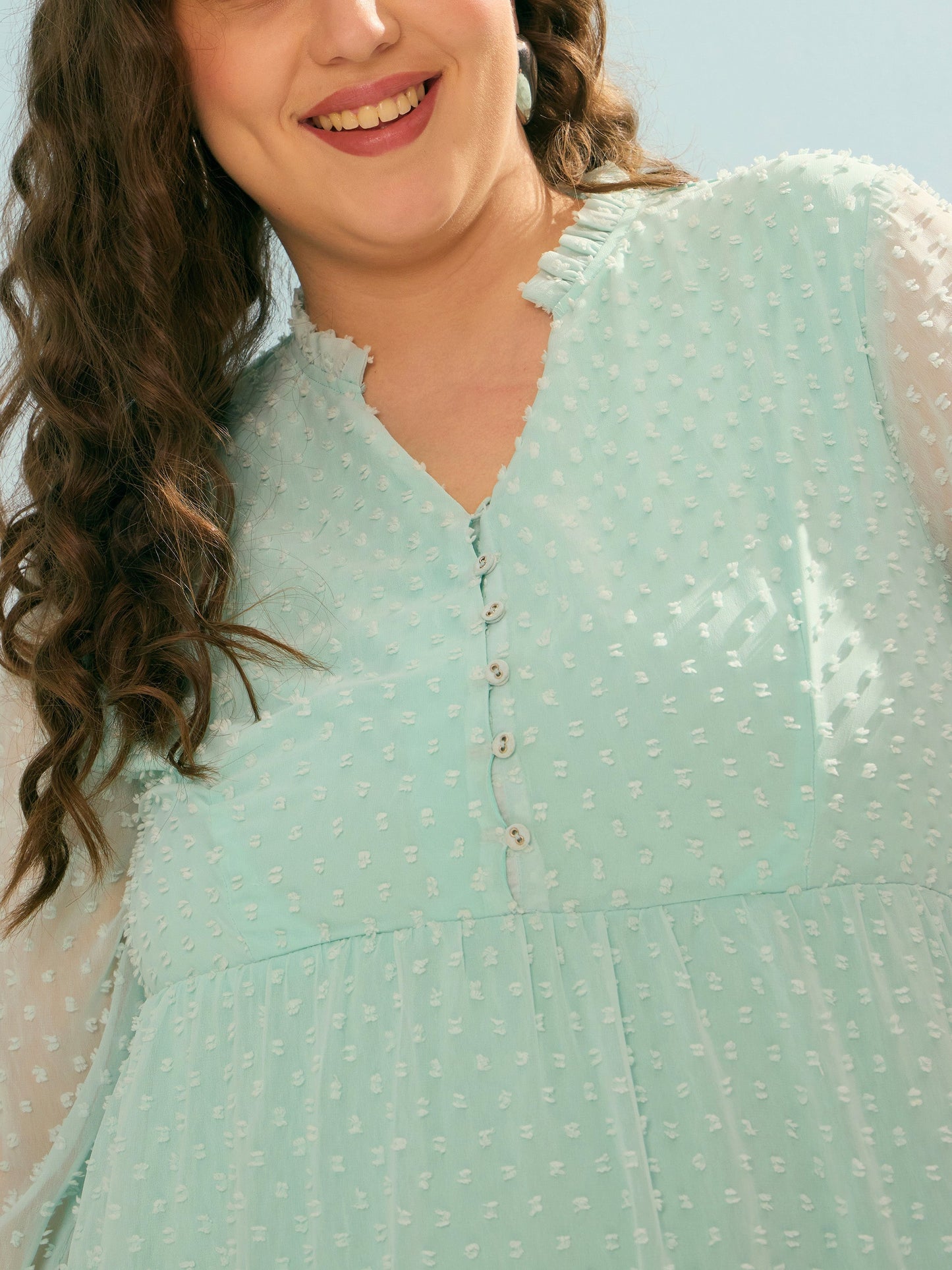 Sea Green Dobby V Neck Tiered Maxi Dress