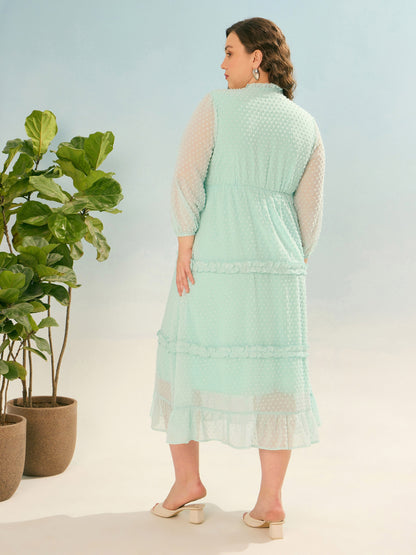 Sea Green Dobby V Neck Tiered Maxi Dress