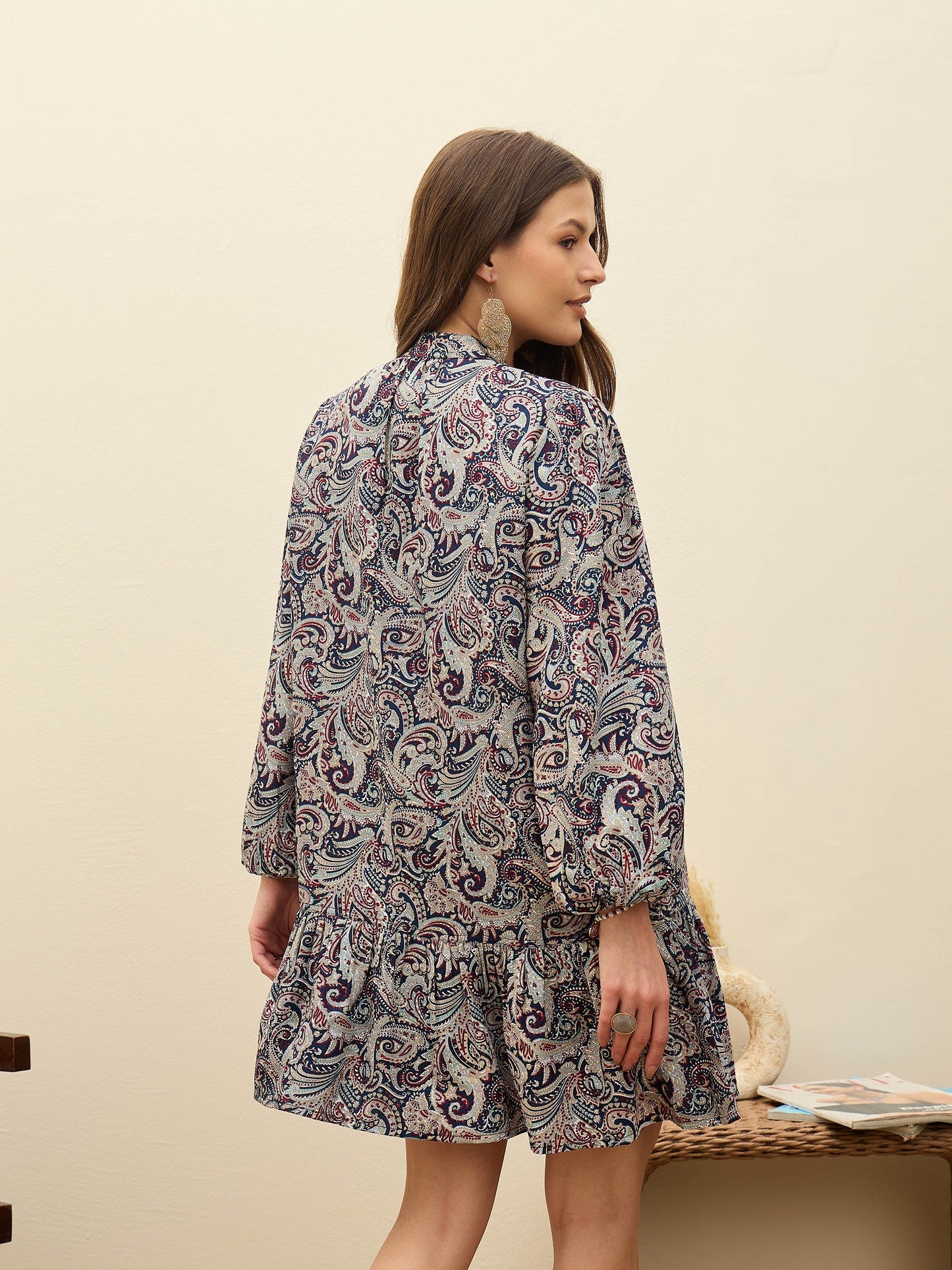 Navy Blue Paisley Shirt Dress