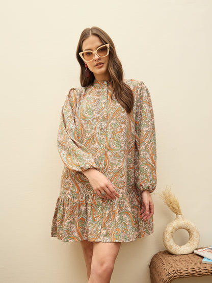 Peach Paisley Shirt Dress