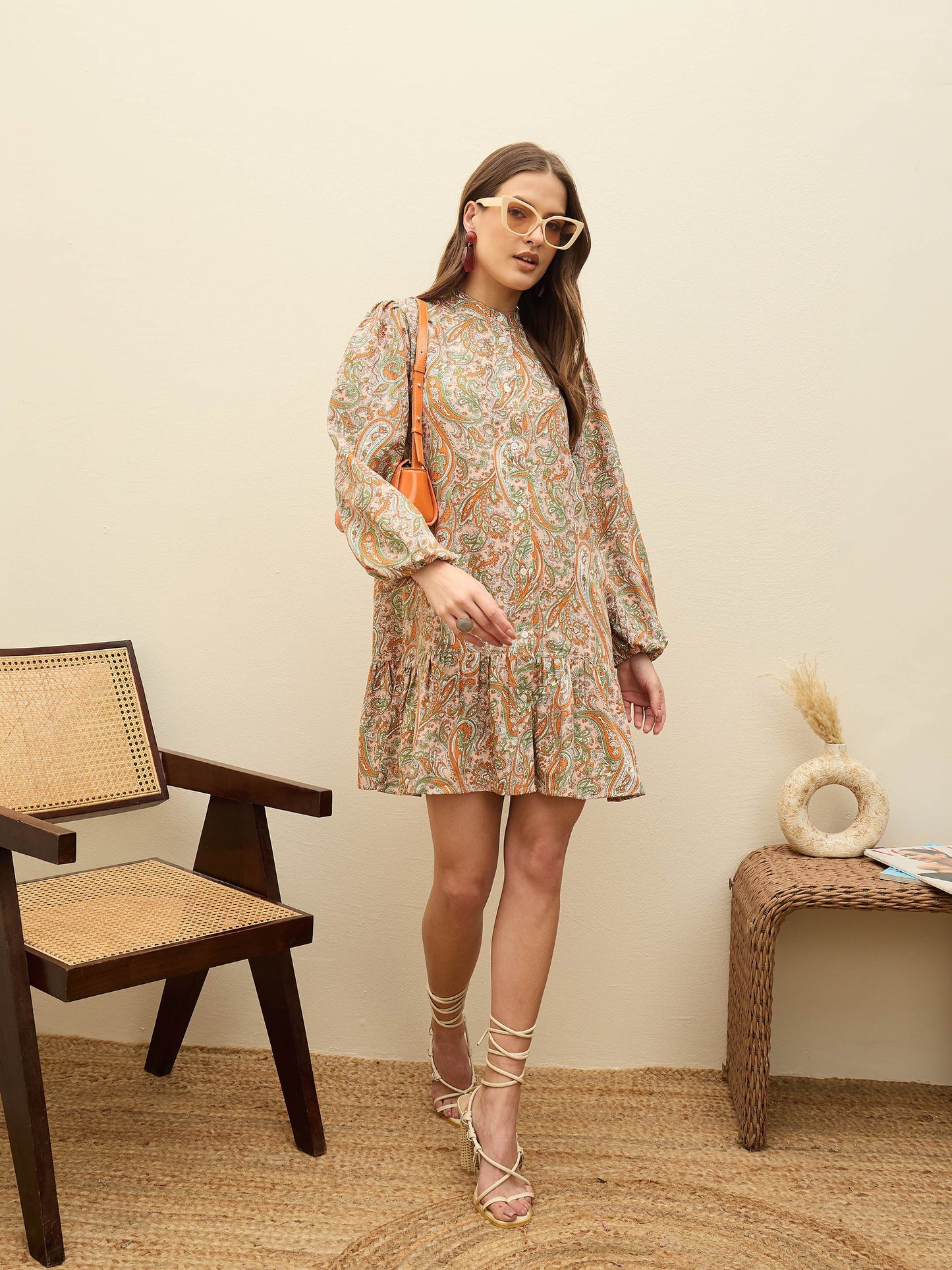Peach Paisley Shirt Dress