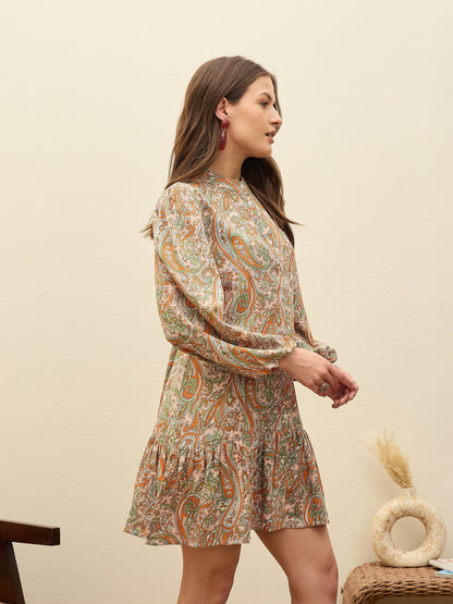 Peach Paisley Shirt Dress