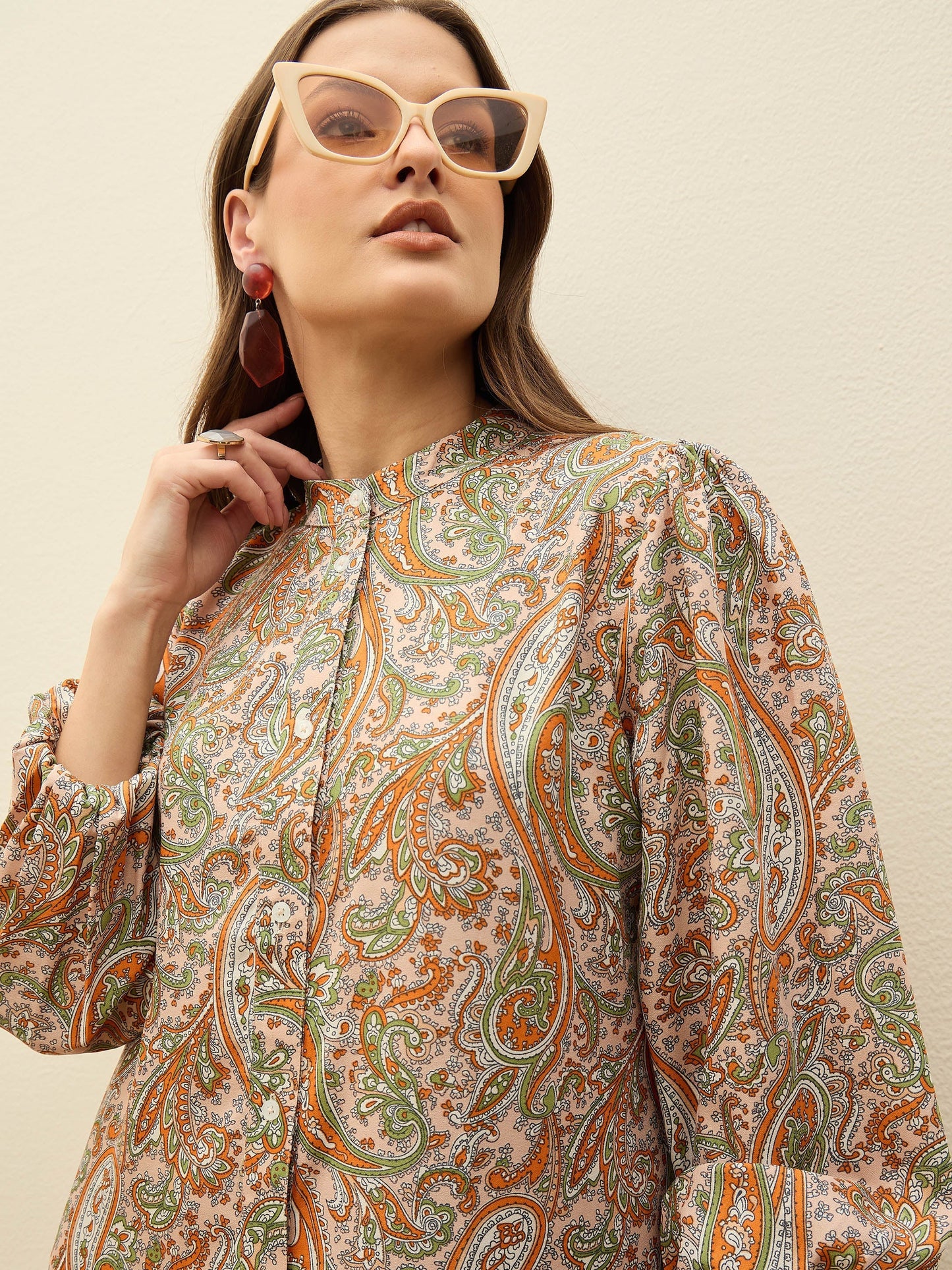 Peach Paisley Shirt Dress