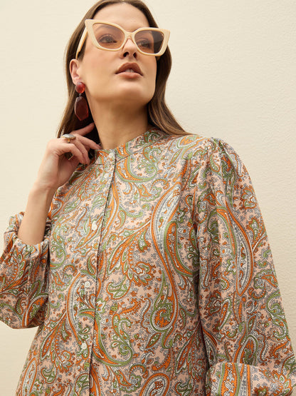 Peach Paisley Shirt Dress