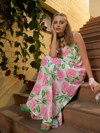 Women White Floral Strappy Loose Fit Maxi Dress