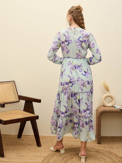 Women See Green Floral Tiered Maxi Dress